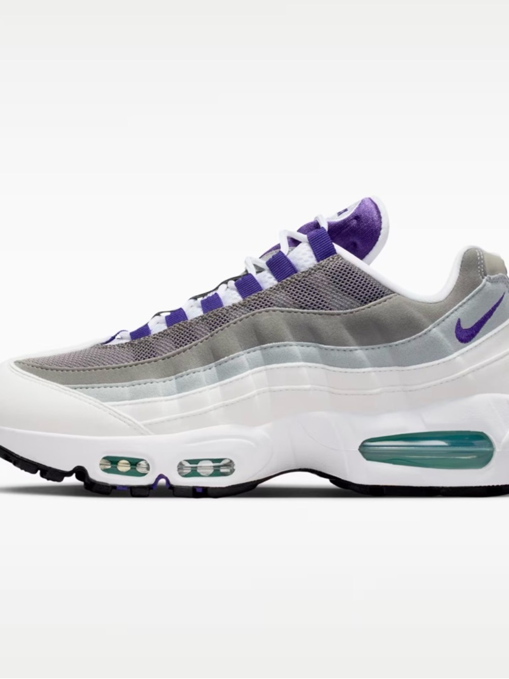 New with Box Nike Air Max 95 Big Bubble Sneakers in White, Gray & Purple